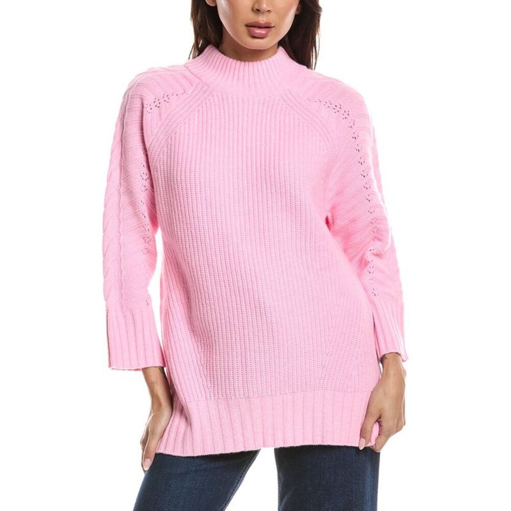Forte Cashmere Womens  Luxe Cable Mock Neck 100% Cashmere Sweater, Pink